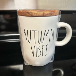 Rae Dunn Cozy “Autumn Vibes” Fall Mug With Rae Dunn Logo Wooden Coaster